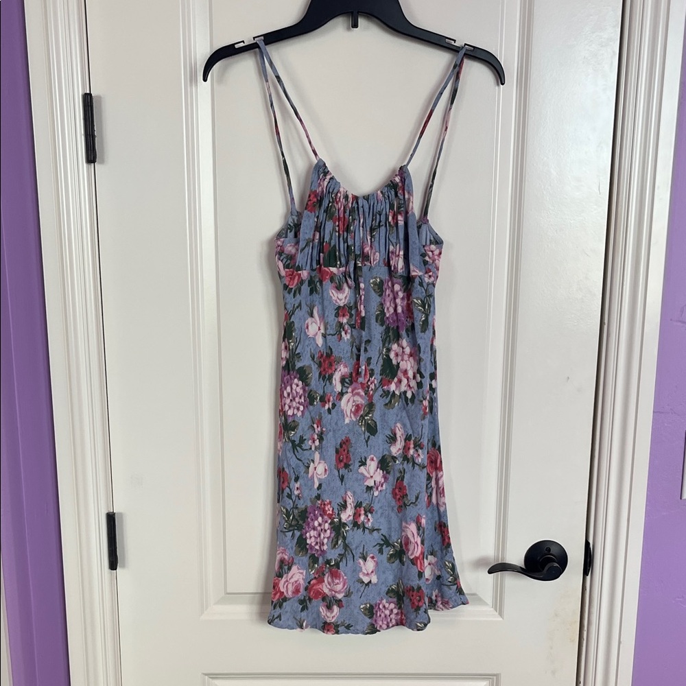 Audrey 3+1 Floral Slip Dress Blue Pink Coquette Y2K Mini Size L